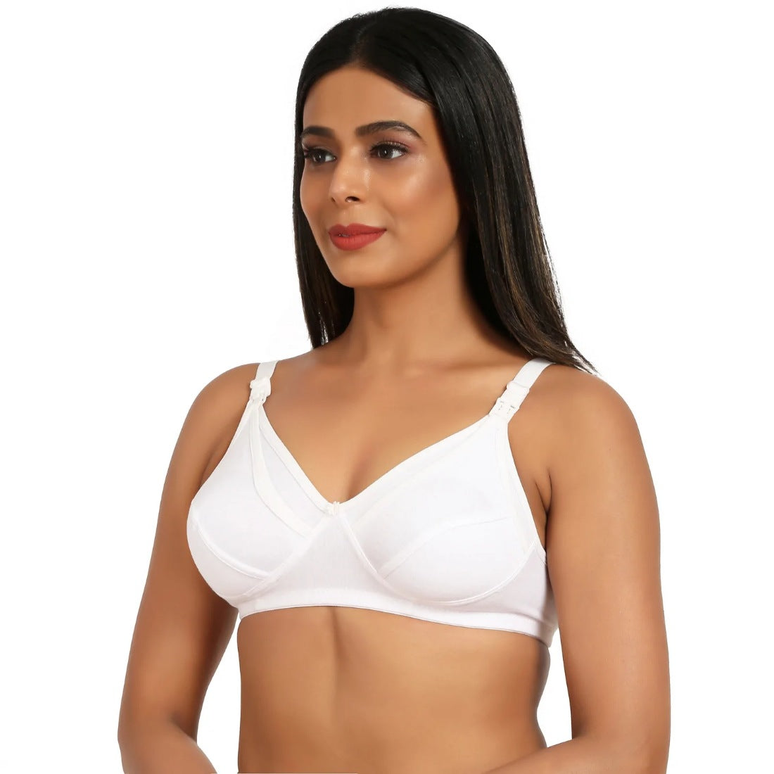 Women's Cotton Blend Mother Care Full Coverage Feeding Bra Non Padded (White) - GillKart