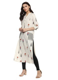 Women's Khadi Printed A Line Kurti (Off White, Khadi) - GillKart