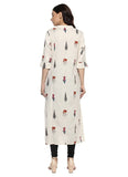 Women's Khadi Printed A Line Kurti (Off White, Khadi) - GillKart