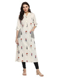 Women's Khadi Printed A Line Kurti (Off White, Khadi) - GillKart