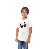 Girls Cotton Panda Glass Half Sleeve TShirt (White) - GillKart