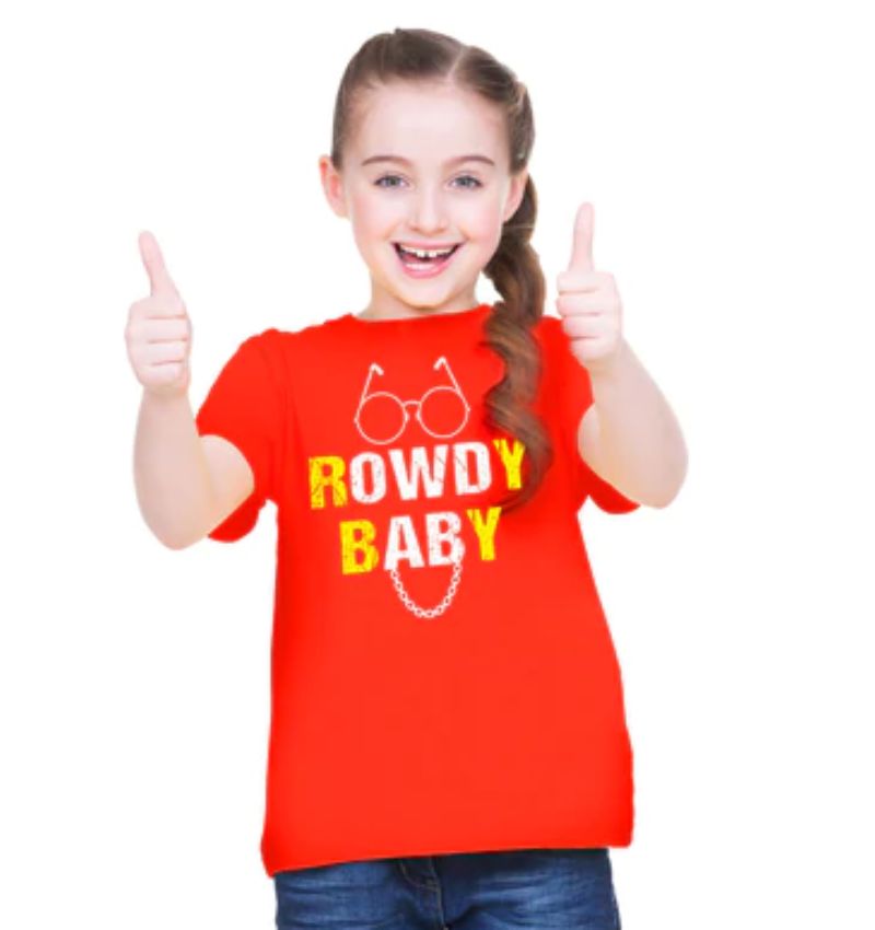 Girls Cotton Rowdy Baby Half Sleeve TShirt (Red) - GillKart