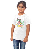 Girls Cotton Unicorn Face Half Sleeve TShirt (White) - GillKart