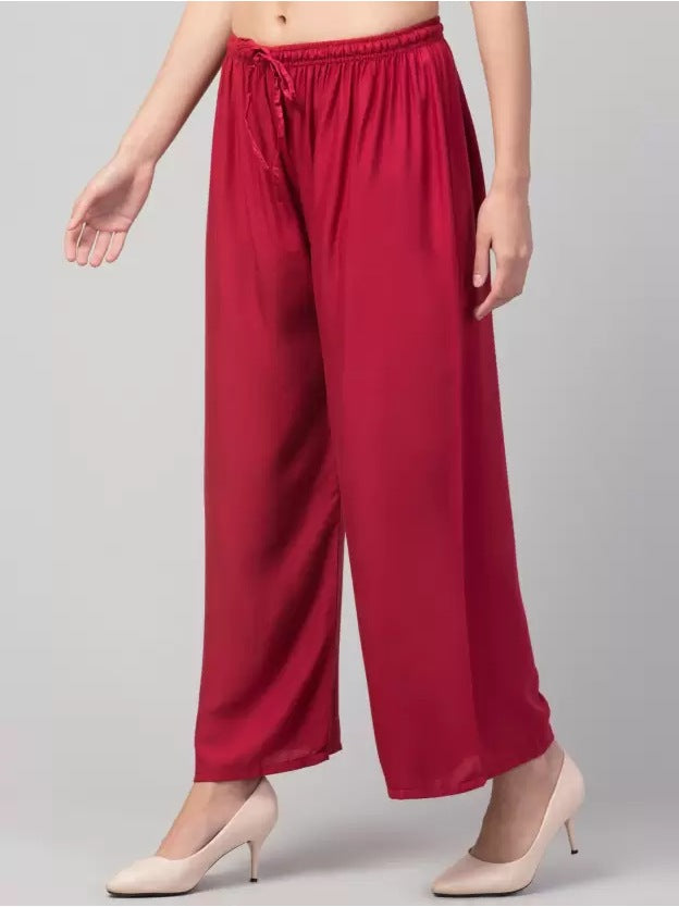 Women's Plus Size Relaxed Fit Viscose Rayon Palazzo Trousers (Maroon) - GillKart