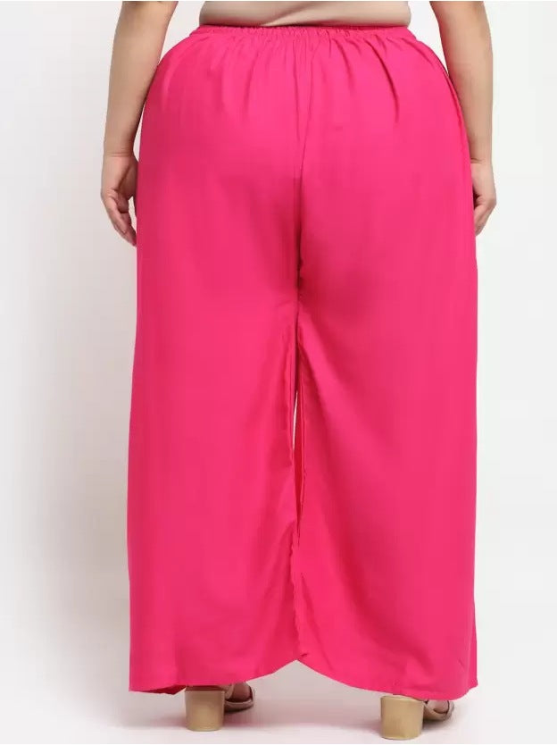 Women's Plus Size Flared Fit Viscose Rayon Palazzo Trousers (Pink) - GillKart