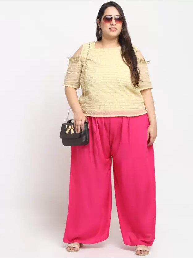 Women's Plus Size Flared Fit Viscose Rayon Palazzo Trousers (Pink) - GillKart