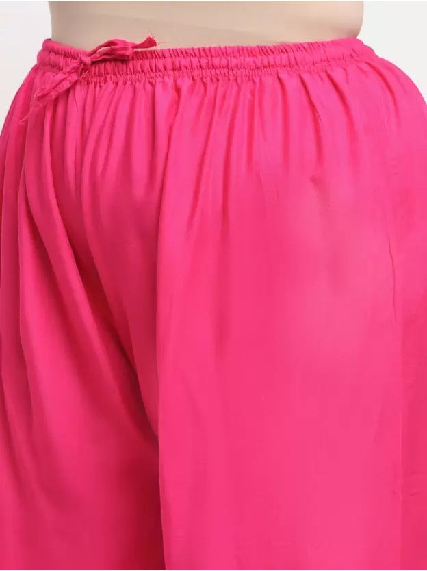 Women's Plus Size Flared Fit Viscose Rayon Palazzo Trousers (Pink) - GillKart