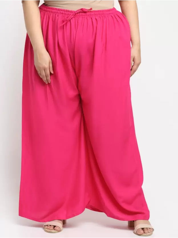 Women's Plus Size Flared Fit Viscose Rayon Palazzo Trousers (Pink) - GillKart