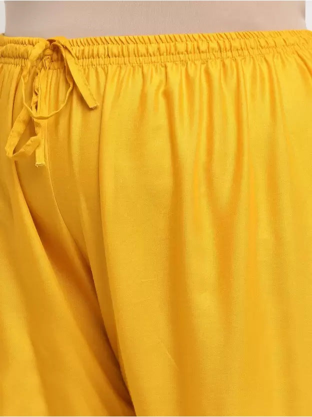 Women's Plus Size Flared Fit Viscose Rayon Palazzo Trousers (Yellow) - GillKart