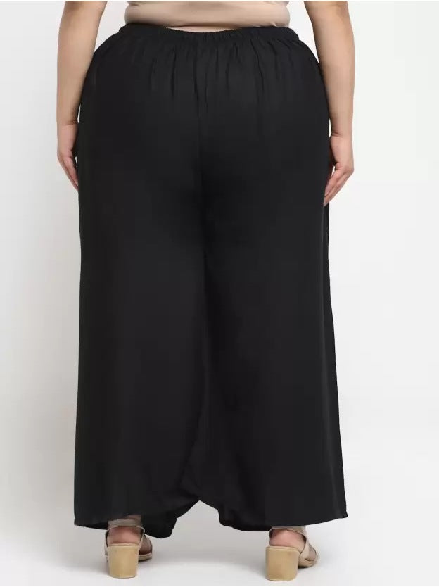 Women's Plus Size Flared Fit Viscose Rayon Palazzo Trousers (Black) - GillKart