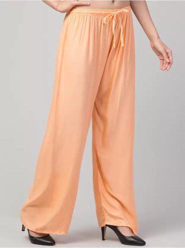 Women's Plus Size Relaxed Fit Viscose Rayon Palazzo Trousers (Orange) - GillKart