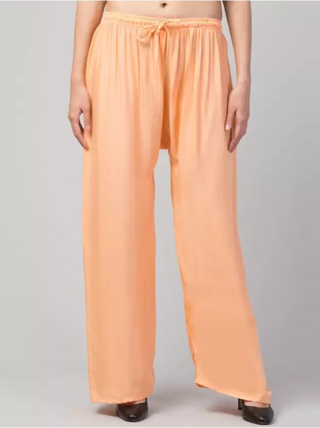 Women's Plus Size Relaxed Fit Viscose Rayon Palazzo Trousers (Orange) - GillKart