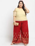 Women's Plus Size Relaxed Fit Viscose Rayon Palazzo Trousers (Red) - GillKart