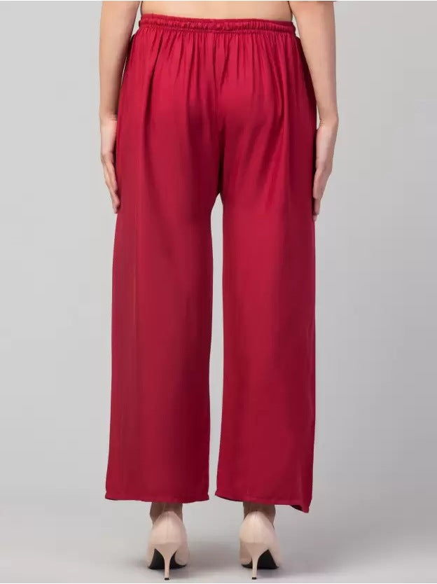 Women's Plus Size Relaxed Fit Viscose Rayon Palazzo Trousers (Maroon) - GillKart