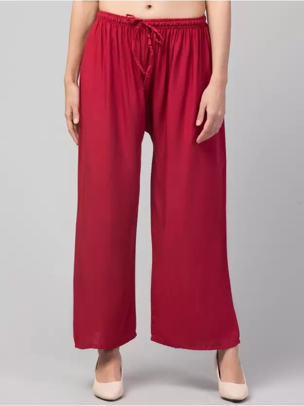 Women's Plus Size Relaxed Fit Viscose Rayon Palazzo Trousers (Maroon) - GillKart