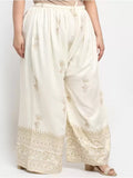 Women's Plus Size Relaxed Fit Viscose Rayon Palazzo Trousers (Cream) - GillKart