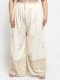 Women's Plus Size Relaxed Fit Viscose Rayon Palazzo Trousers (Cream) - GillKart