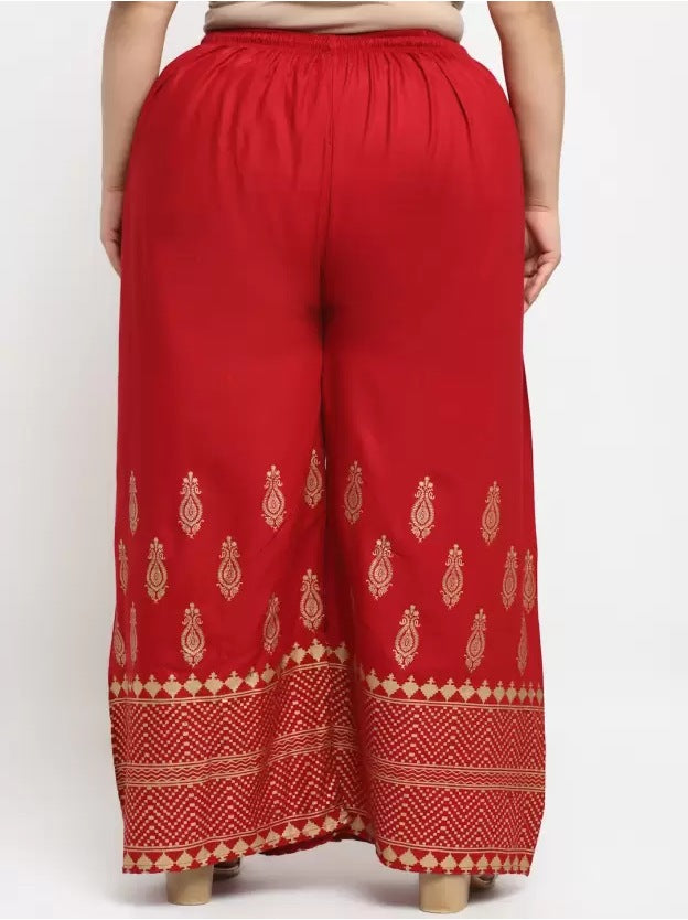 Women's Plus Size Relaxed Fit Viscose Rayon Palazzo Trousers (Red) - GillKart