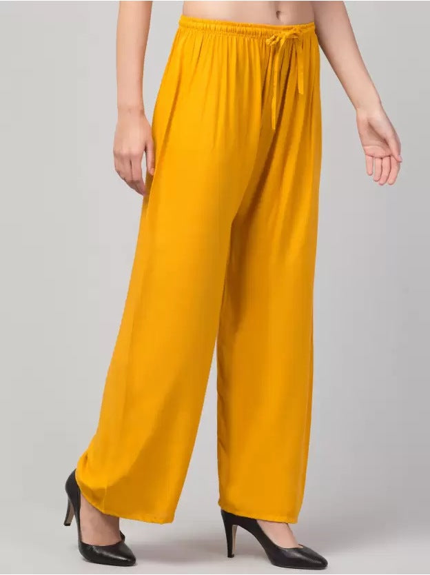 Women's Plus Size Relaxed Fit Viscose Rayon Palazzo Trousers (Yellow) - GillKart