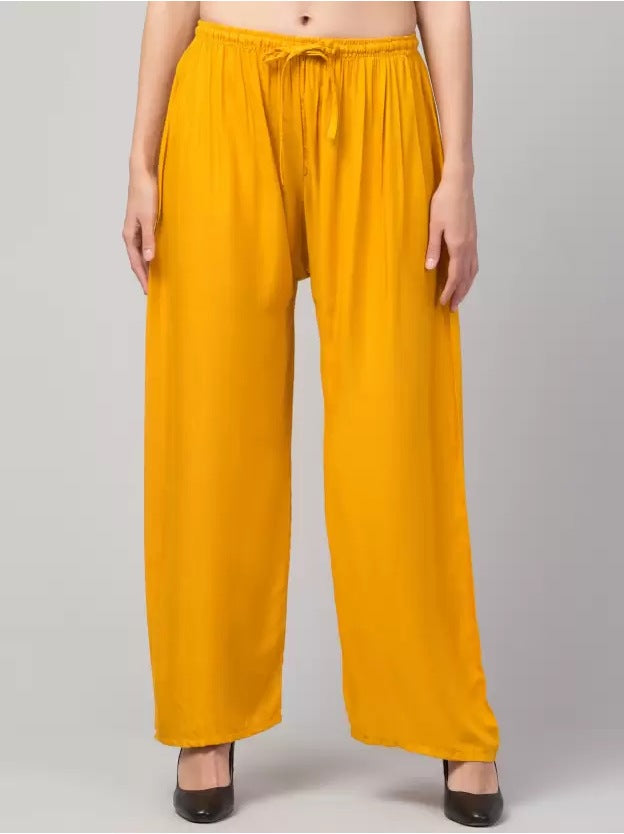 Women's Plus Size Relaxed Fit Viscose Rayon Palazzo Trousers (Yellow) - GillKart