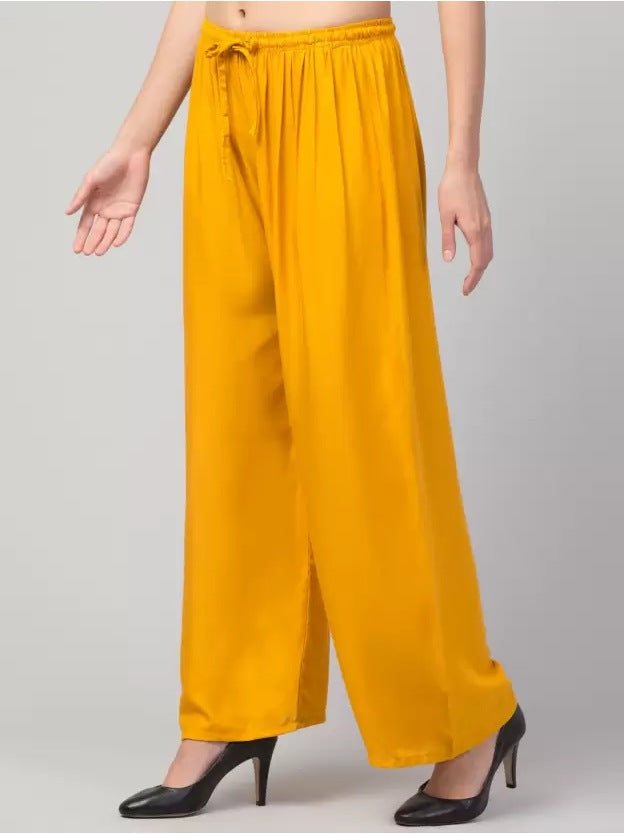 Women's Plus Size Relaxed Fit Viscose Rayon Palazzo Trousers (Yellow) - GillKart