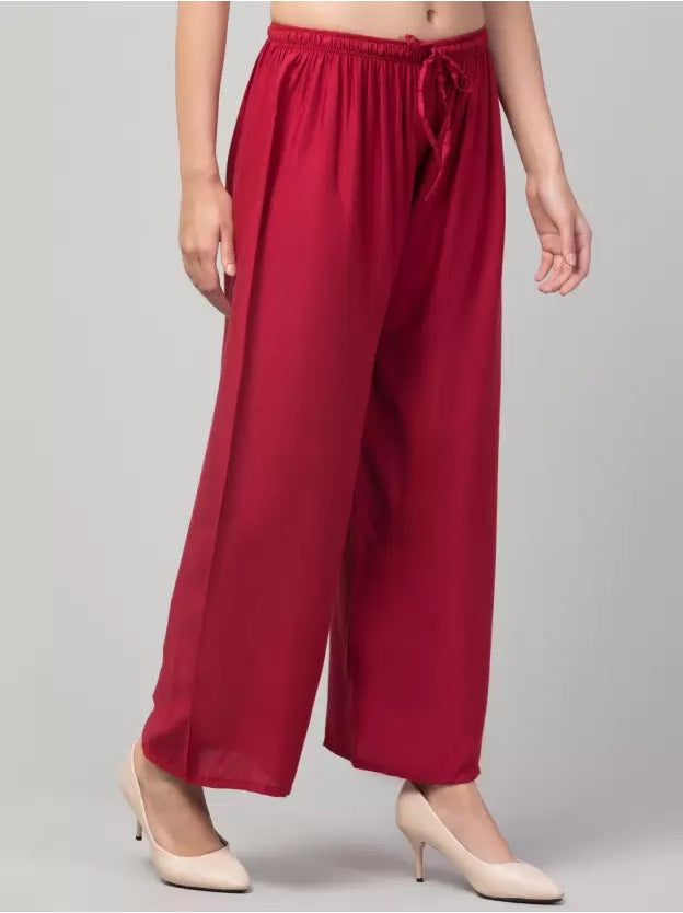 Women's Plus Size Relaxed Fit Viscose Rayon Palazzo Trousers (Maroon) - GillKart