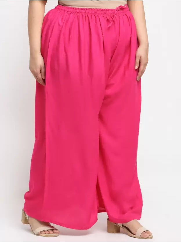 Women's Plus Size Flared Fit Viscose Rayon Palazzo Trousers (Pink) - GillKart