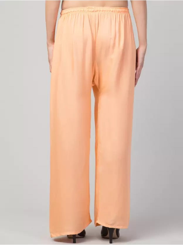 Women's Plus Size Relaxed Fit Viscose Rayon Palazzo Trousers (Orange) - GillKart