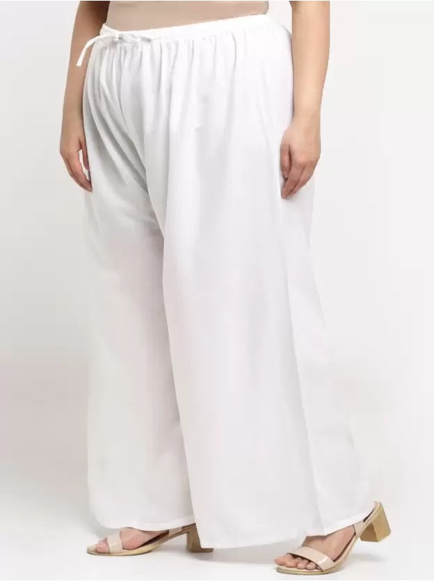 Women's Plus Size Flared Fit Viscose Rayon Palazzo Trousers (White) - GillKart