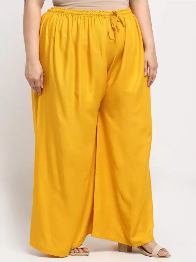 Women's Plus Size Flared Fit Viscose Rayon Palazzo Trousers (Yellow) - GillKart