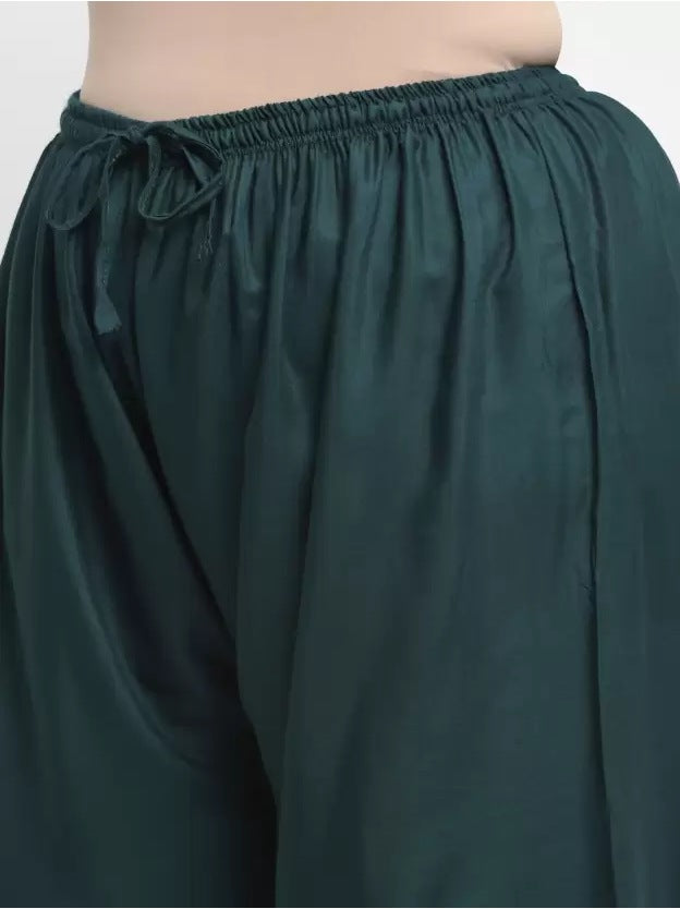 Women's Plus Size Flared Fit Viscose Rayon Palazzo Trousers (Dark Green) - GillKart