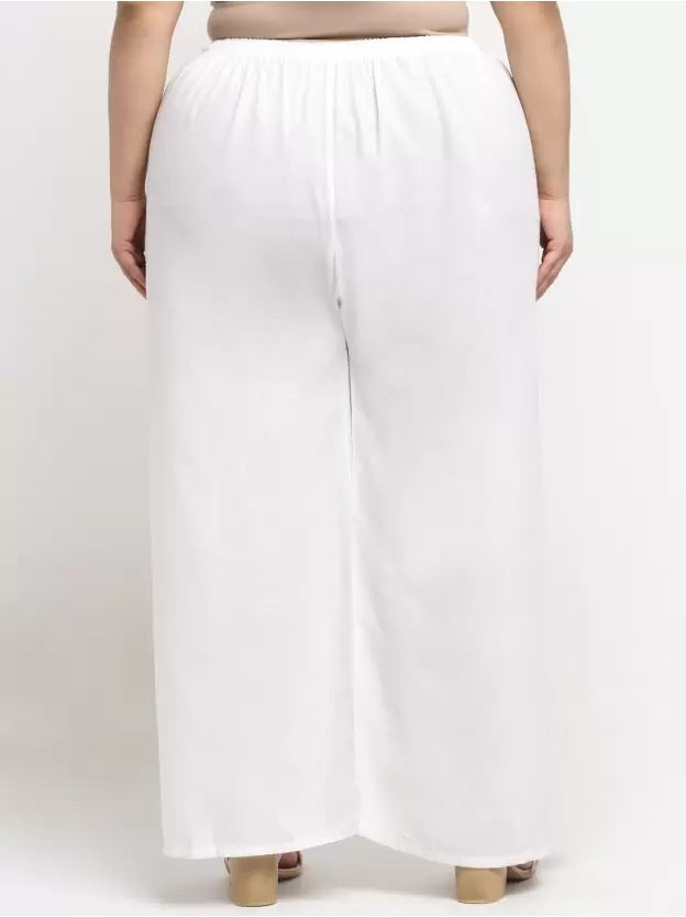 Women's Plus Size Flared Fit Viscose Rayon Palazzo Trousers (White) - GillKart