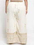 Women's Plus Size Relaxed Fit Viscose Rayon Palazzo Trousers (Cream) - GillKart