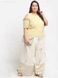 Women's Plus Size Relaxed Fit Viscose Rayon Palazzo Trousers (Cream) - GillKart