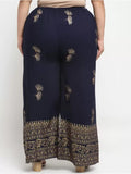 Women's Plus Size Relaxed Fit Viscose Rayon Palazzo Trousers (Dark Blue) - GillKart