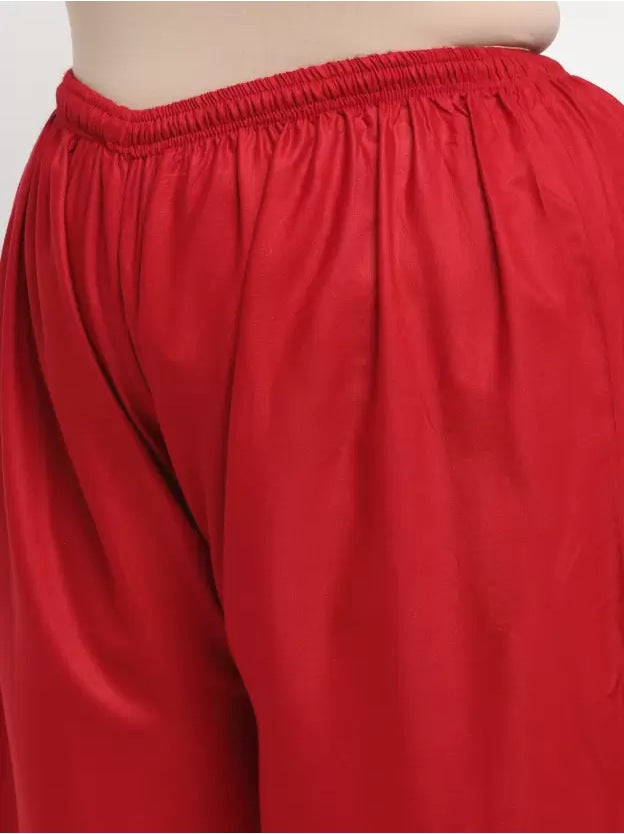 Women's Plus Size Relaxed Fit Viscose Rayon Palazzo Trousers (Red) - GillKart