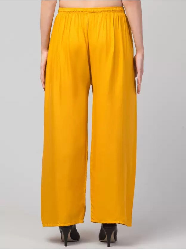 Women's Plus Size Relaxed Fit Viscose Rayon Palazzo Trousers (Yellow) - GillKart