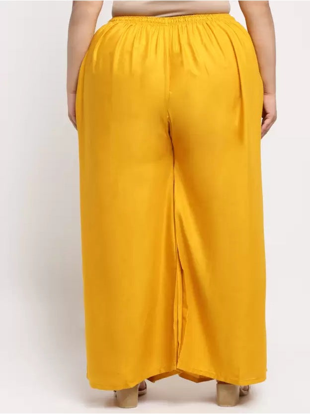 Women's Plus Size Flared Fit Viscose Rayon Palazzo Trousers (Yellow) - GillKart