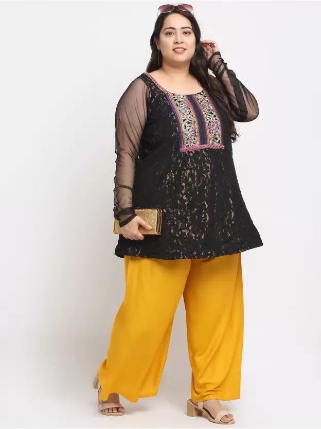 Women's Plus Size Flared Fit Viscose Rayon Palazzo Trousers (Yellow) - GillKart