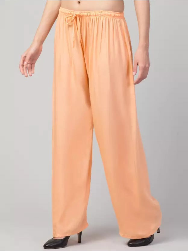 Women's Plus Size Relaxed Fit Viscose Rayon Palazzo Trousers (Orange) - GillKart