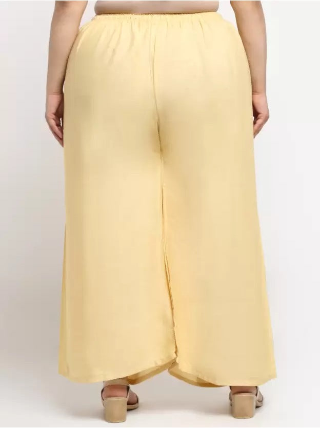 Women's Plus Size Flared Fit Viscose Rayon Palazzo Trousers (Gold) - GillKart