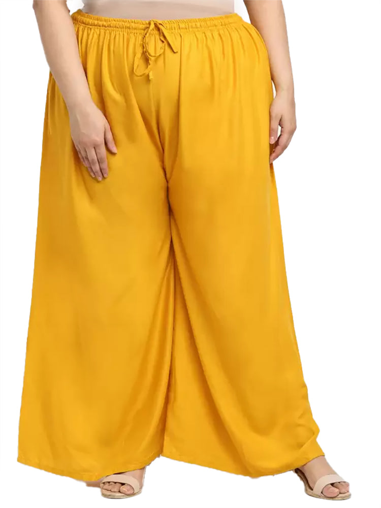 Women's Plus Size Flared Fit Viscose Rayon Palazzo Trousers (Yellow) - GillKart