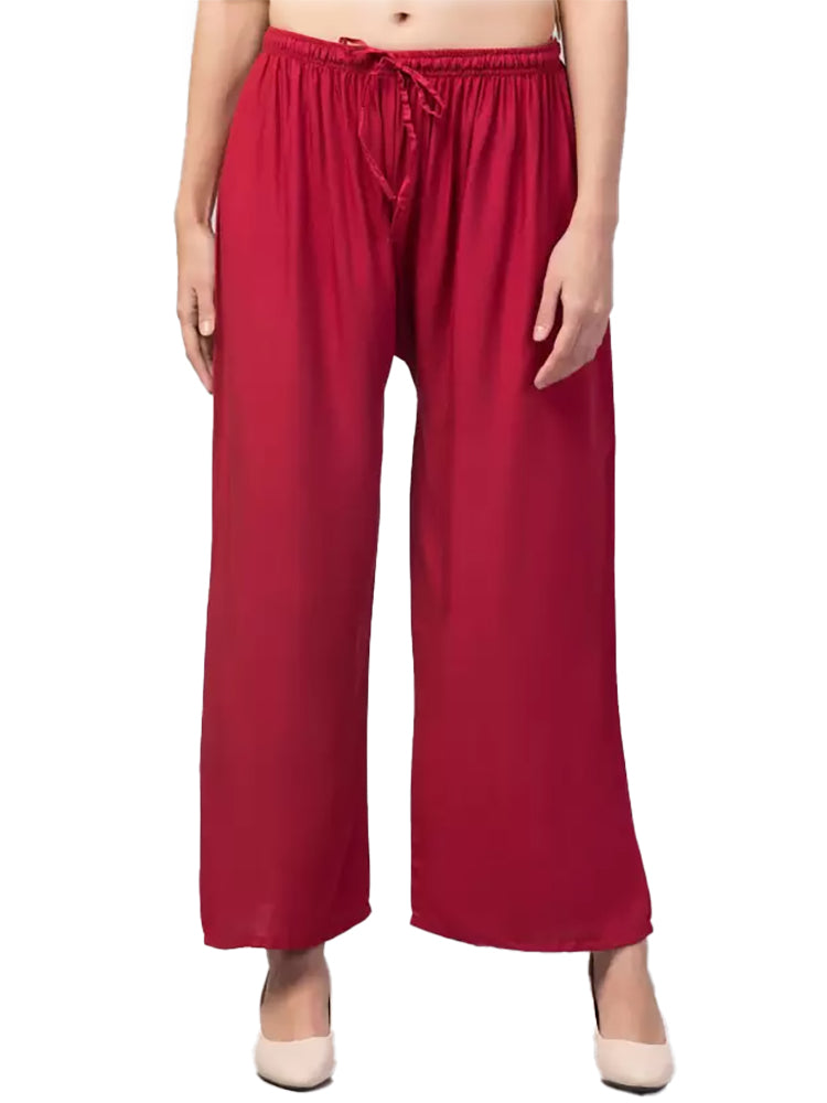 Women's Plus Size Relaxed Fit Viscose Rayon Palazzo Trousers (Maroon) - GillKart