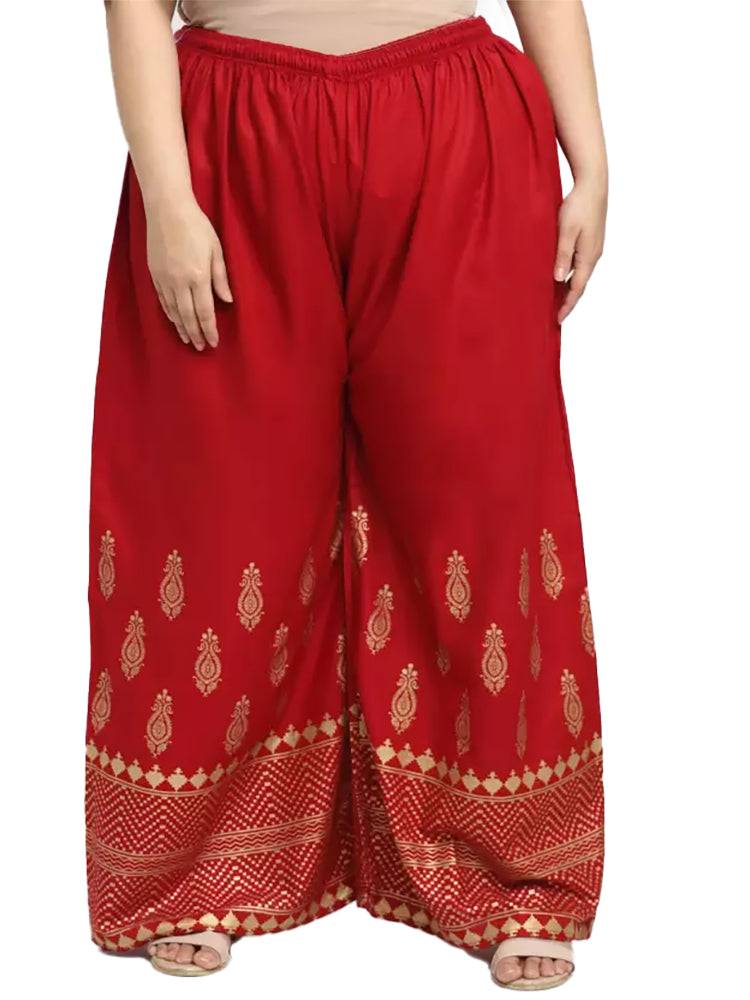 Women's Plus Size Relaxed Fit Viscose Rayon Palazzo Trousers (Red) - GillKart