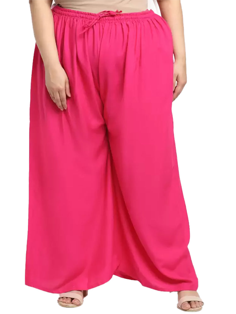 Women's Plus Size Flared Fit Viscose Rayon Palazzo Trousers (Pink) - GillKart