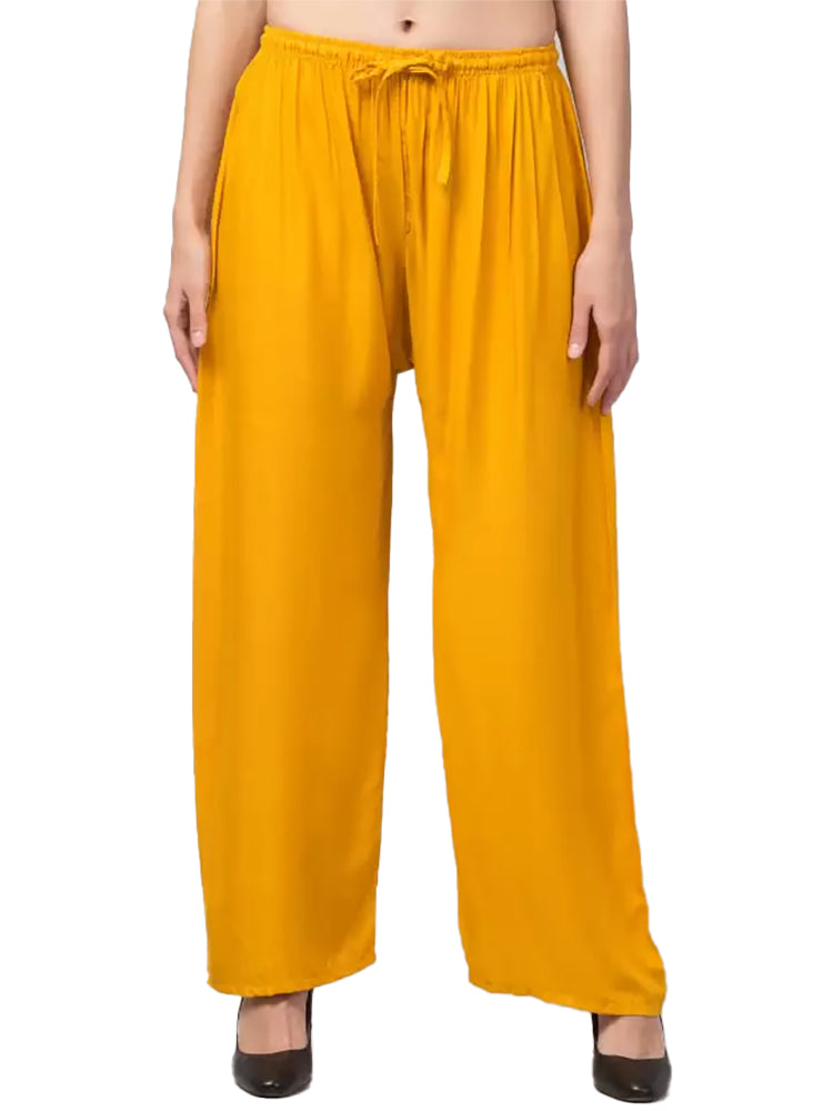 Women's Plus Size Relaxed Fit Viscose Rayon Palazzo Trousers (Yellow) - GillKart