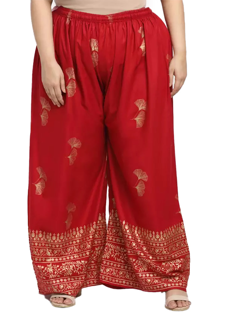 Women's Plus Size Relaxed Fit Viscose Rayon Palazzo Trousers (Red) - GillKart