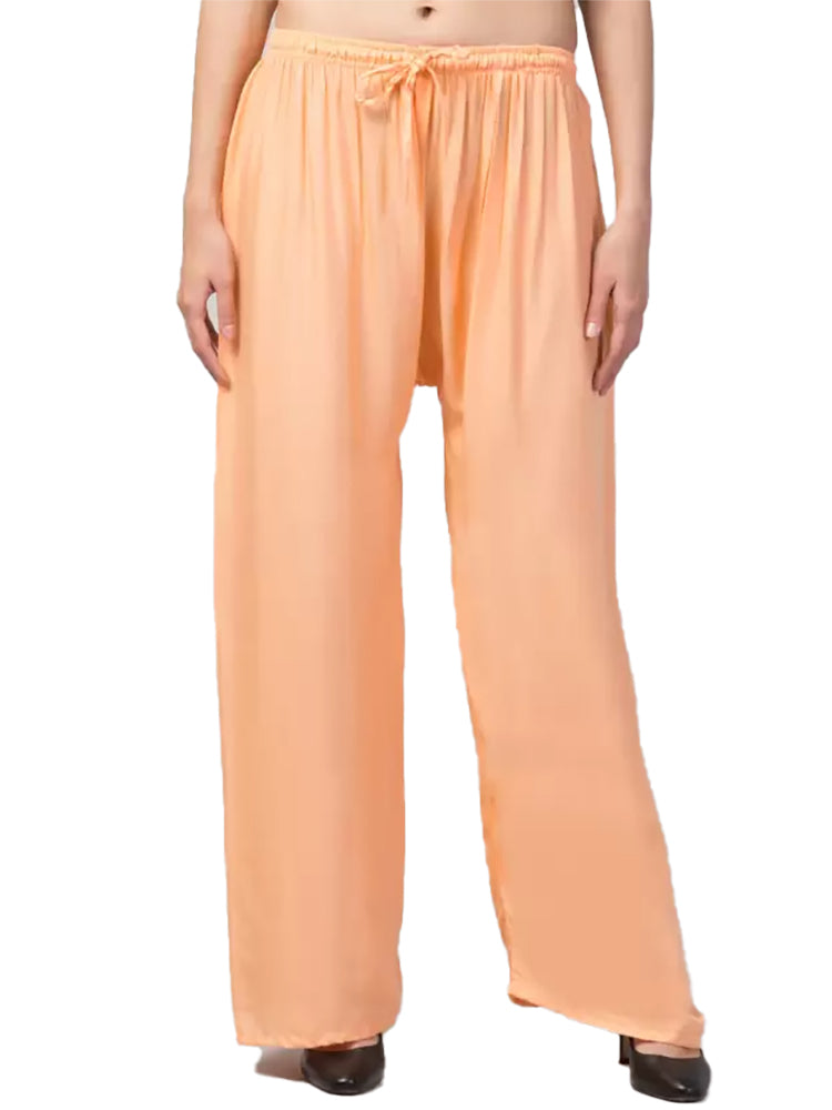 Women's Plus Size Relaxed Fit Viscose Rayon Palazzo Trousers (Orange) - GillKart