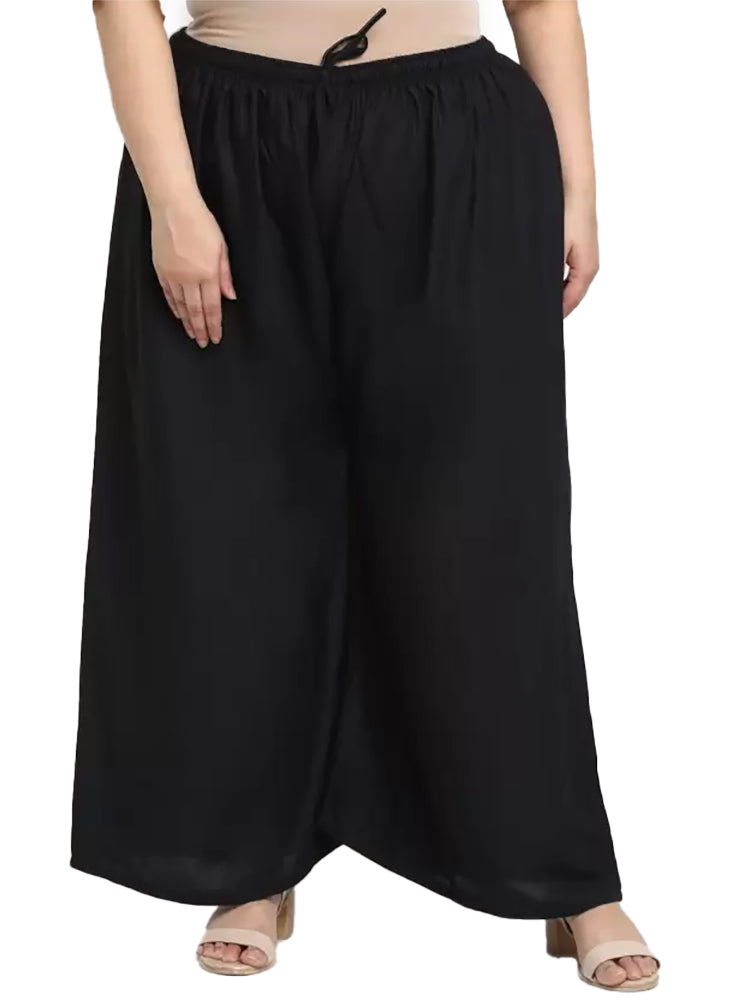 Women's Plus Size Flared Fit Viscose Rayon Palazzo Trousers (Black) - GillKart