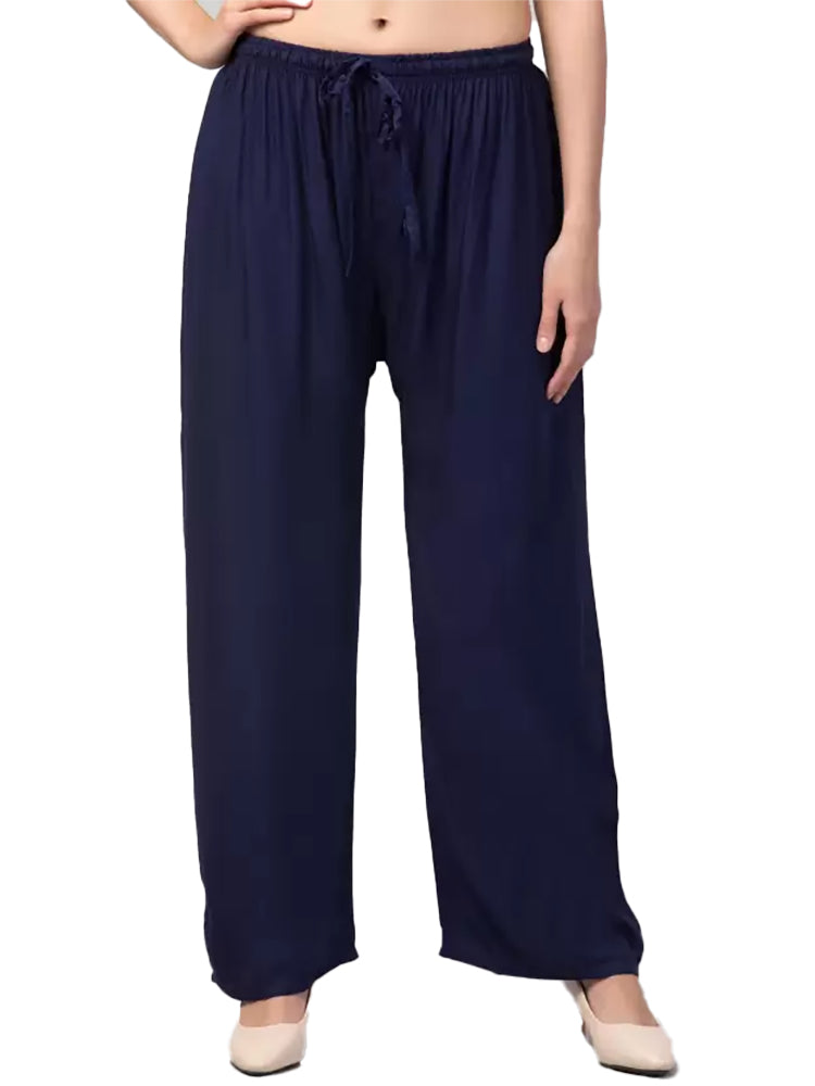 Women's Plus Size Relaxed Fit Viscose Rayon Palazzo Trousers (Dark Blue) - GillKart